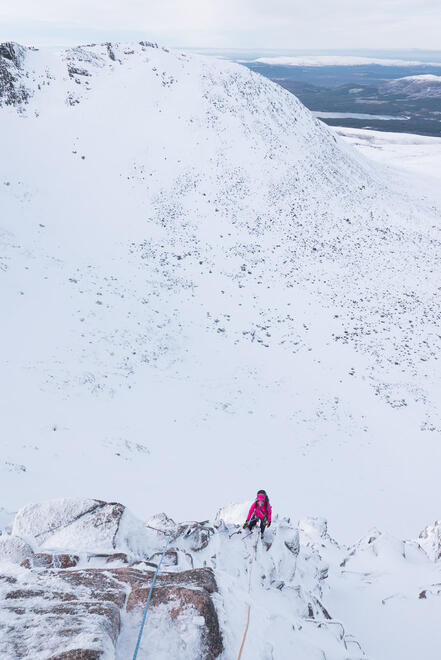 Exposed arete approaching the fingers