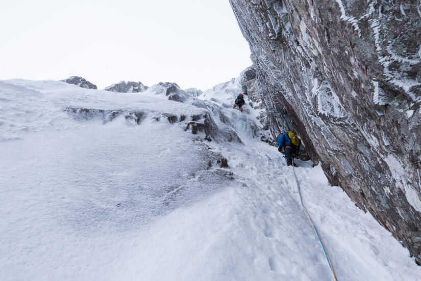 Climbing P3 on Minus Three Gully