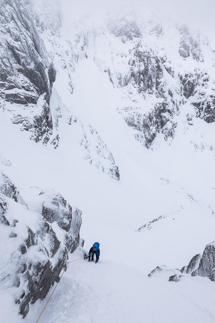 Looking down the mid snow slope