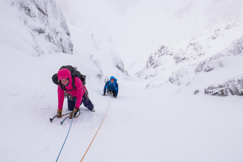 Neary at the crux pitch