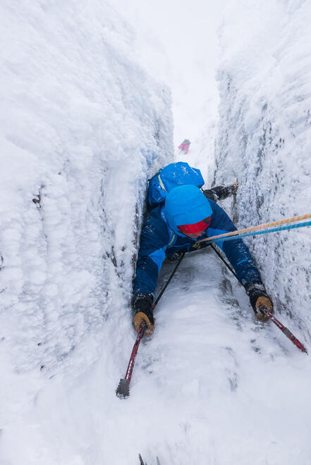 At the top of the crux pitch