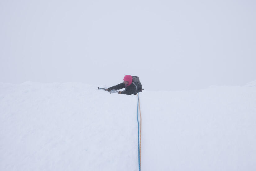 Topping out onto the summit plateau