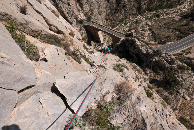 Exposure at the top of the crux pitch