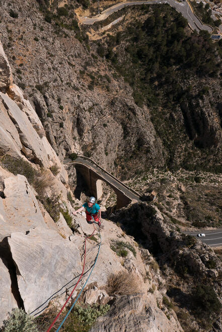 Exposure at the top of the crux pitch