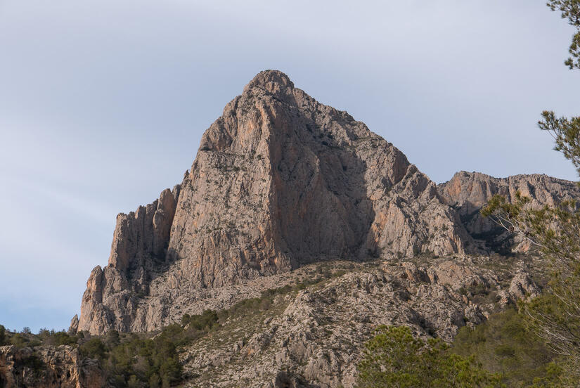 Looking back up to Puig Campana in the evening