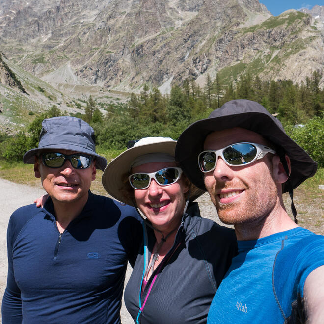 Happy before the walk in to the Ecrin Hut