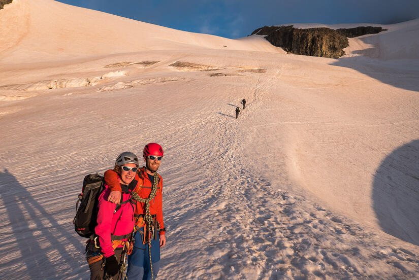 Becky and me ascending the Roche Faurio