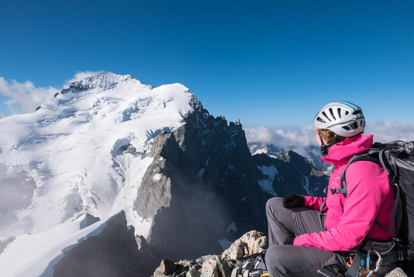 Becky admiring the Barre des Ecrins