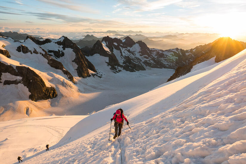 Sunrise on the slopes below the Barre des Ecrins