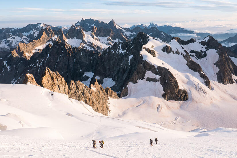 Stunning views while climbing the NE Face of the Barre des Ecrin