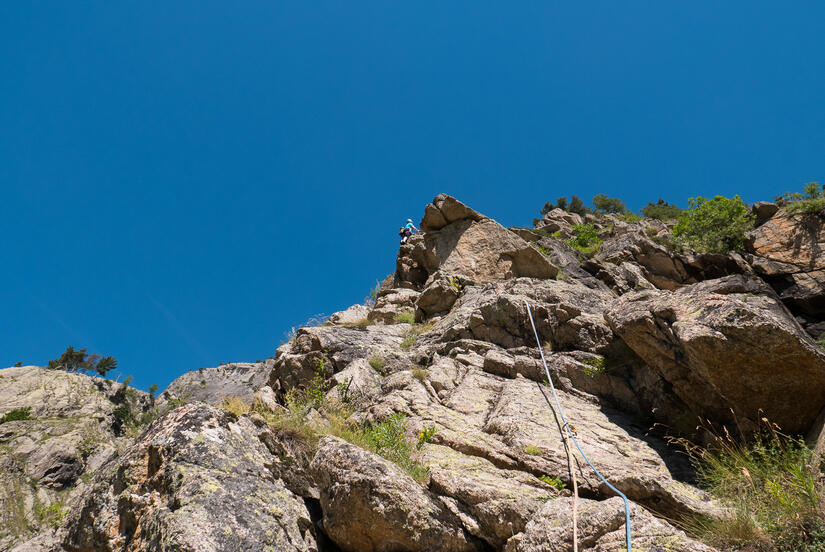 Exposed moves up the arete